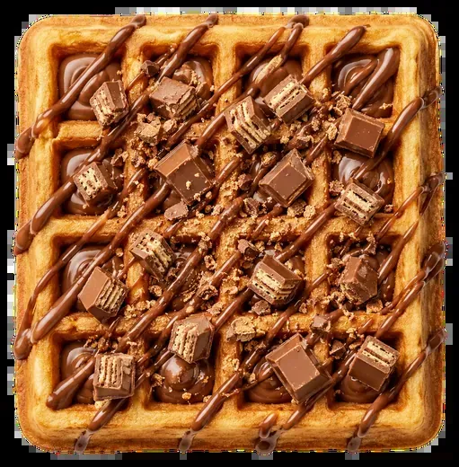 Belgian waffle topped with chocolate